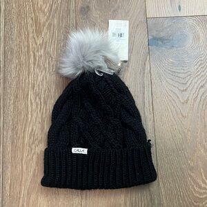 CALIA by Carrie Underwood Black Knit Beanie with Gray Pom-Pom
